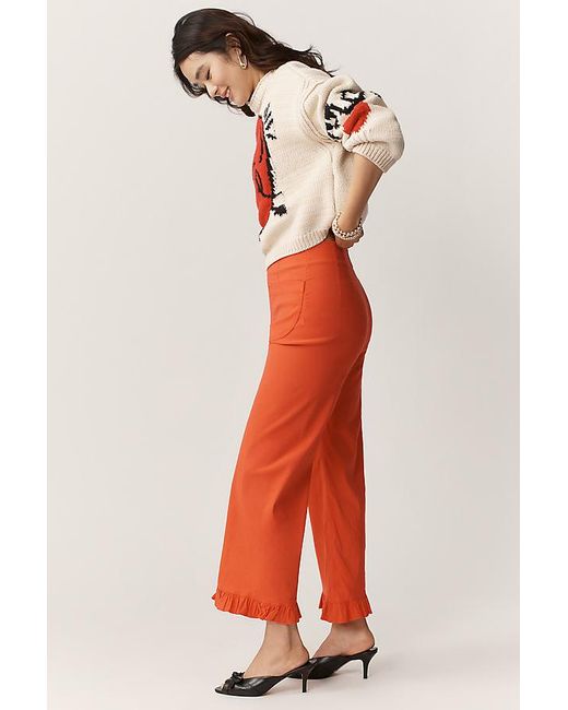 Maeve Red The Colette Magic Fabric Ruffle-Hem Crop Wide-Leg Trousers By