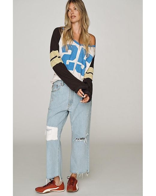 Pilcro Blue Cotton Long-Sleeve Varsity Shirt