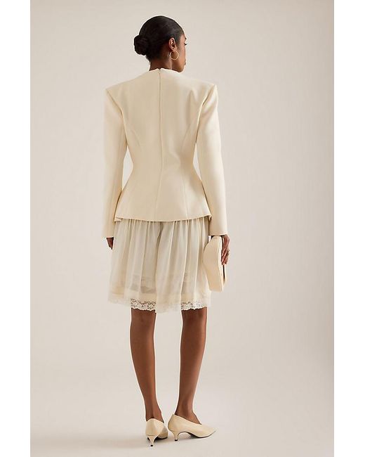 Odd Muse Natural Structured Long-Sleeve Cinched Top