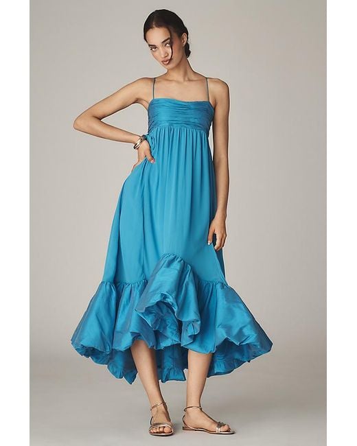Maeve Sweetheart Babydoll Ruffle-Hem Maxi Dress in Blue | Lyst UK