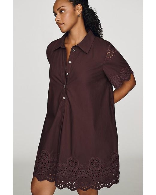 By Anthropologie Red Pollie 100% Cotton Swing Mini Dress