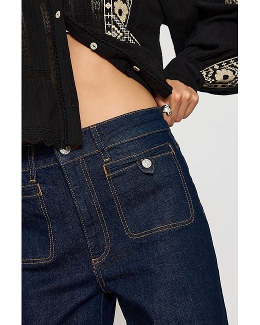 PAIGE Blue Anessa Patch Pocket Wide-Leg Jeans