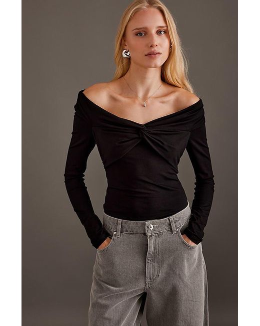 black long sleeve bardot top uk
