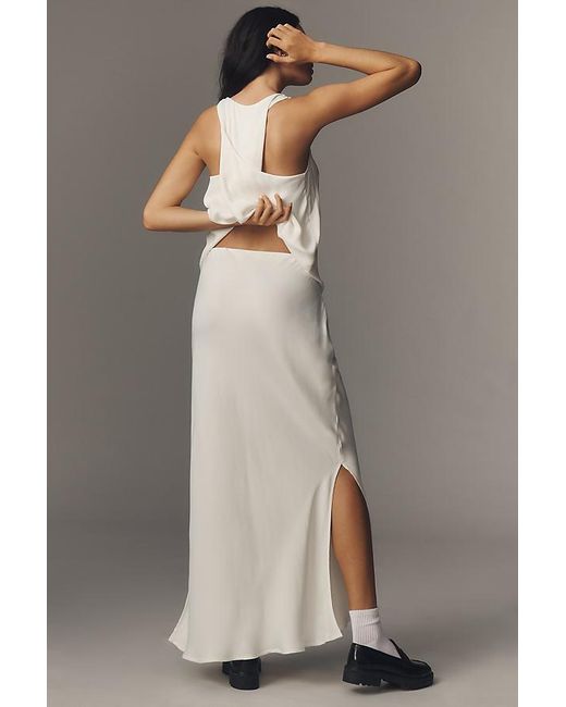 By Anthropologie Gray The Tilda Maxi Slip Skirt: Side Slit Edition