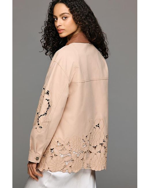 By Anthropologie Natural Floral Cutwork Barn Jacket