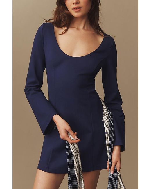 Maeve Blue Long-sleeve Scoop-neck Mini Dress