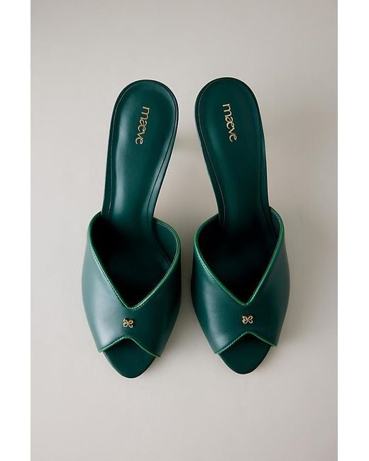Maeve Green Peep Toe Kitten Heels