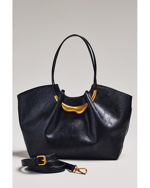 By Anthropologie Blue Molten Hardware Shiny Textured Tote Bag
