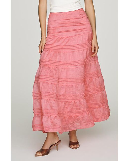 By Anthropologie Pink Tiered Pleated Maxi Skirt
