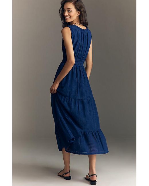 By Anthropologie Blue Sleeveless Smocked Waist A-Line Midi Dress