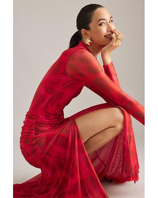 Bardot Red Lea Floral Mesh Midi Dress