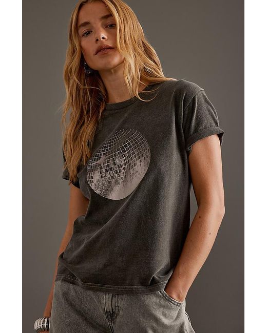 Anthropologie Gray Disco Ball Graphic T-Shirt
