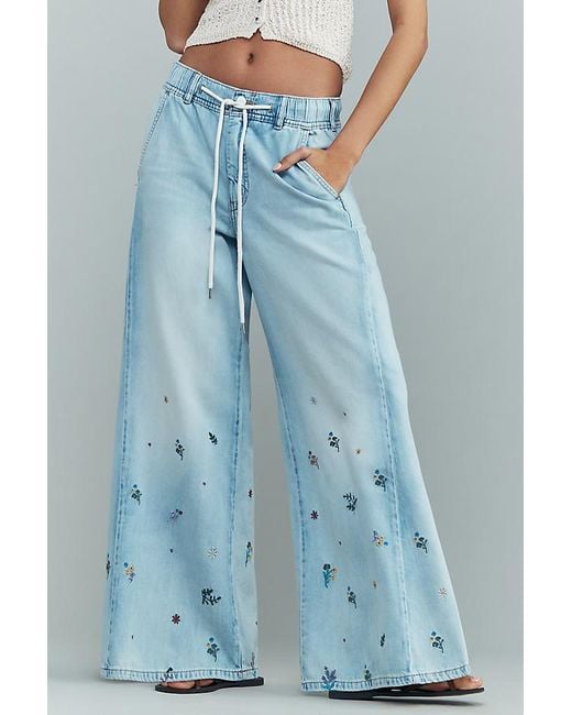 Pilcro Blue The Adi Mid-Rise Ditsy Floral Flare Jeans By