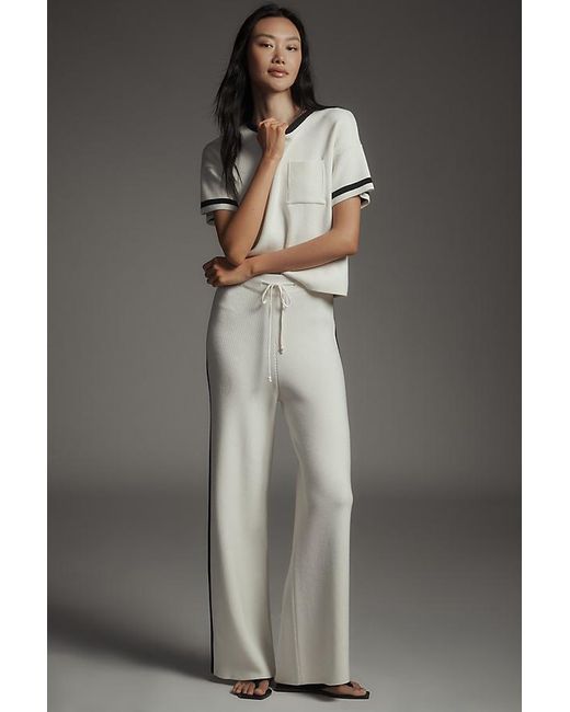 Maeve Black Knit Side-Stripe Track Pants