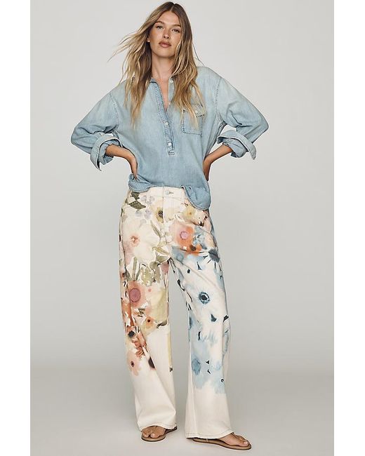 Pilcro Blue The Kayden Floral High-Rise Barrel-Leg Jeans By