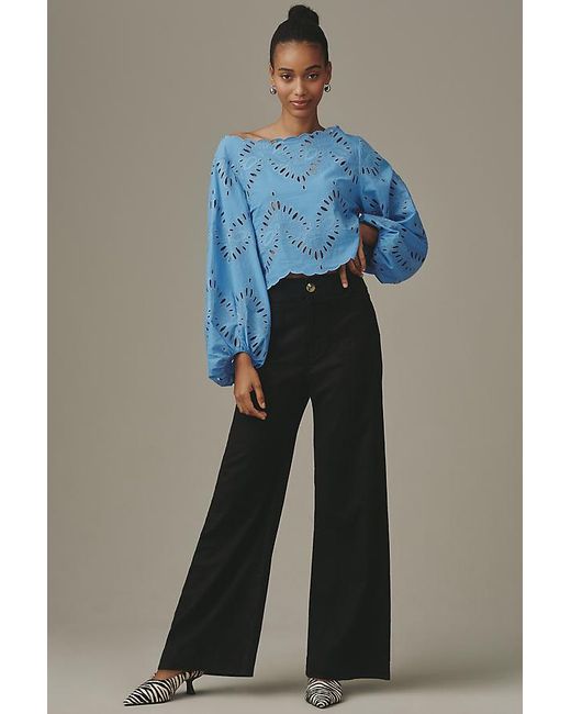 Maeve Blue The Colette Beachy Linen Full-Length Wide-Leg Trousers By