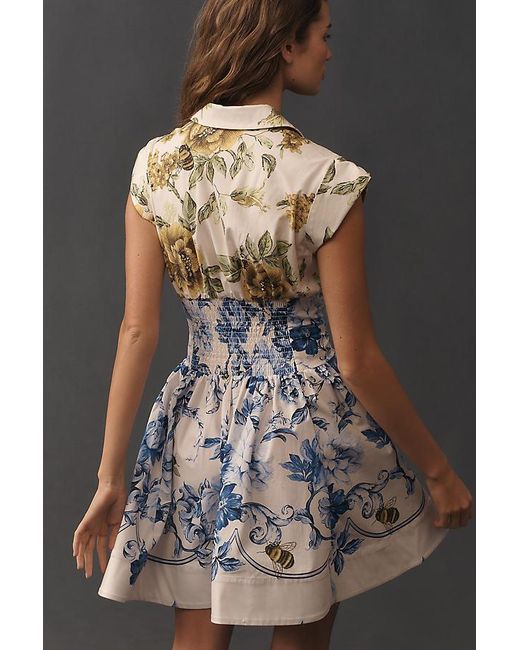 Maeve Black Cap-Sleeve Waisted Mini Shirt Dress