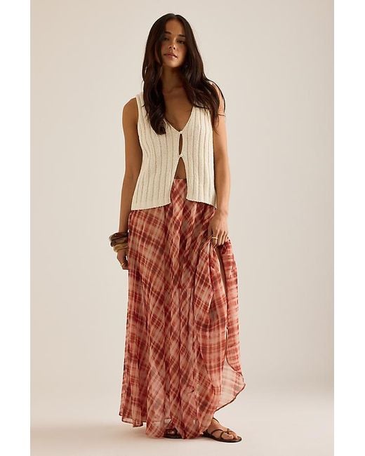 By Anthropologie Red Check Maxi Skirt