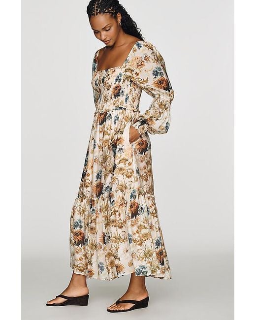 By Anthropologie Natural Puff-Sleeve Midi Dress