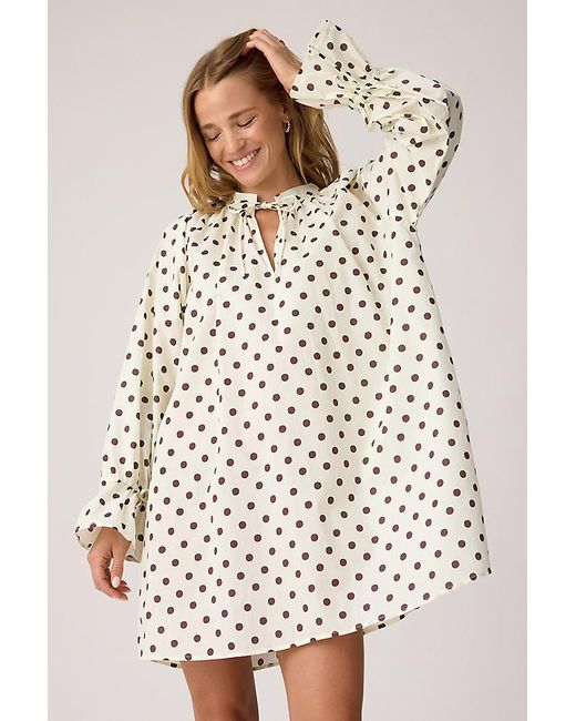 It's 9pm Natural Margot Cotton Polka Dot Mini Dress