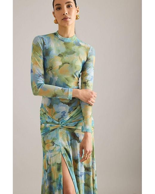 Bardot Green Lea Floral Mesh Midi Dress