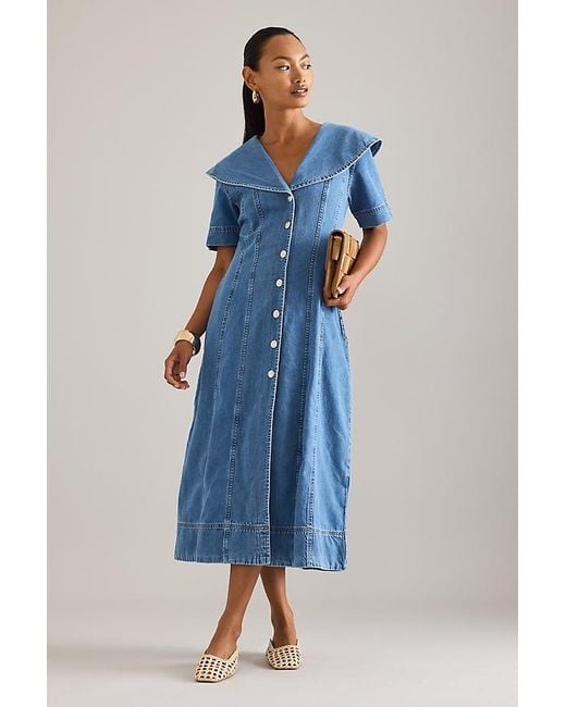 ALIGNE Blue Sparrow Button-Front Denim Midi Dress