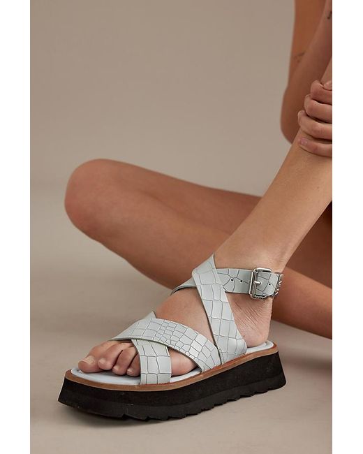 ASRA Blue Santos Cross-Strap Leather Sandals