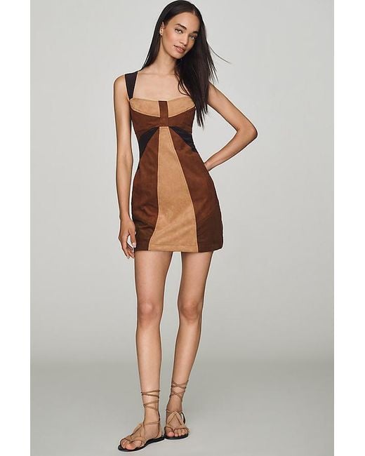 By Anthropologie Brown Faux-Suede Mini Shift Dress
