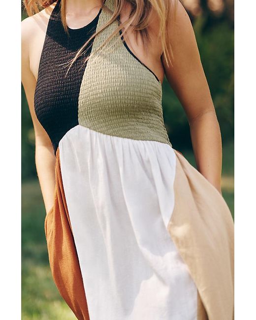 Celandine Green Linen Smocked Halter Midi Dress