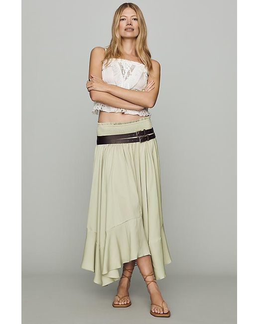 By Anthropologie Natural Smocked-Waist Asymmetrical Skirt