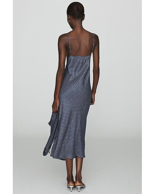 Maeve Blue Printed V-Neck A-Line Midi Dress