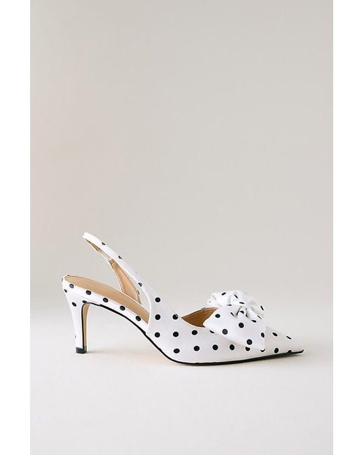 By Anthropologie White Polka Dot Satin Bow Slingback Heels