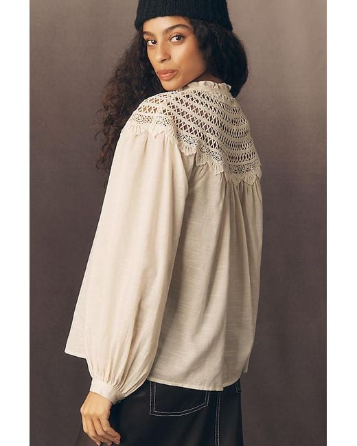 Pilcro Natural Lace Yoke Peasant Blouse
