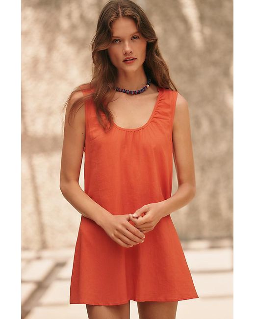 Celandine Red Easy Linen-Blend Scoop Mini Dress