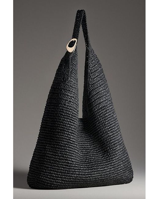 By Anthropologie Black The Love Knot Slouchy Bag: Raffia Buckle Edition