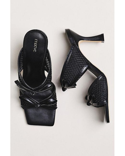 Maeve Black Mesh Double-Bow Open-Toe Heels
