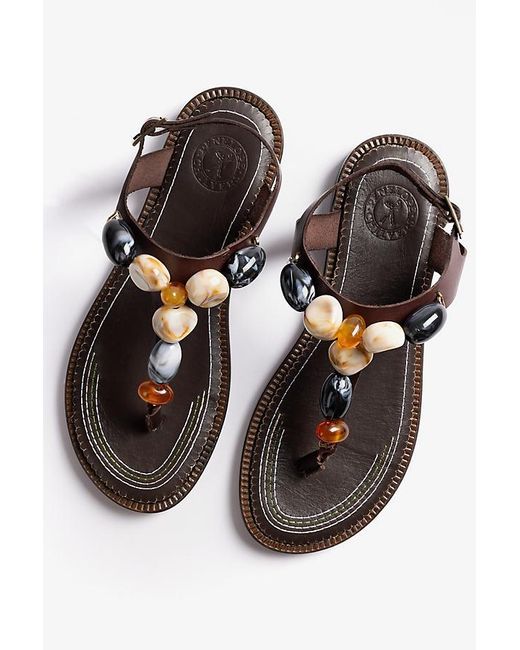 Penelope Chilvers Black Kala Beaded Leather Toe-Post Sandals