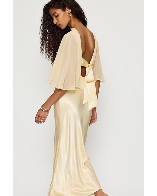 By Anthropologie Natural Casey Cape Overlay Satin Midi Dress