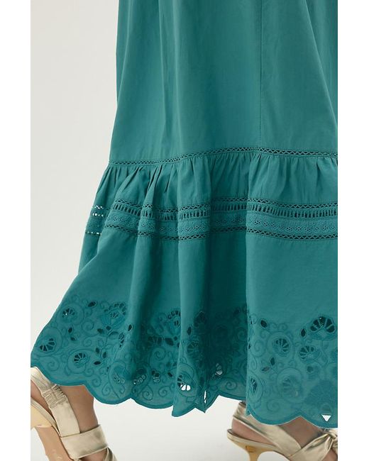 By Anthropologie Blue Tiered Cutwork Maxi Skirt