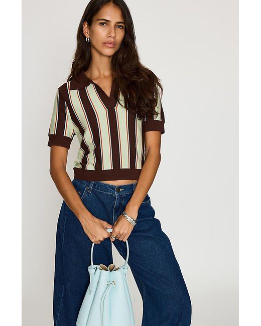 By Anthropologie Blue Stripe Shrunken Polo Top