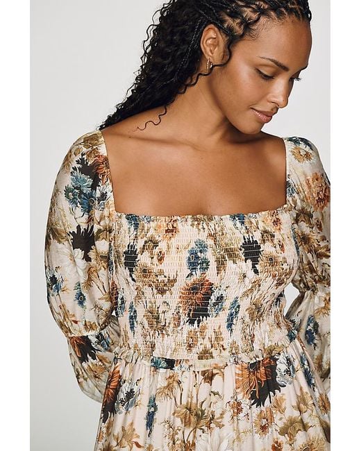 By Anthropologie Natural Puff-Sleeve Midi Dress