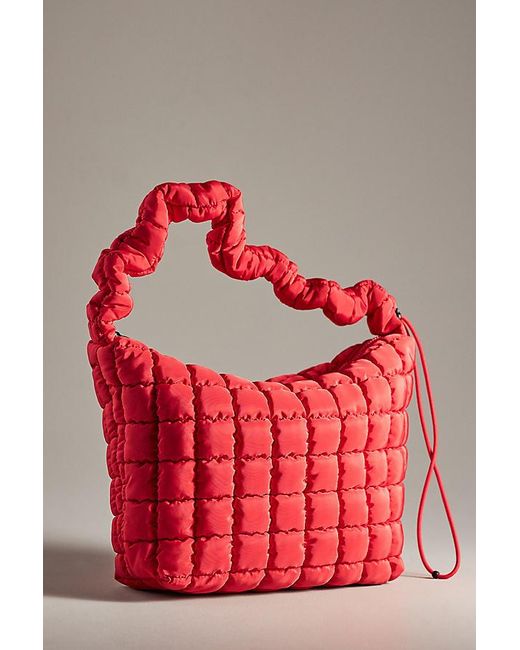 By Anthropologie Red Quilted Nylon Scrunch Tote Bag