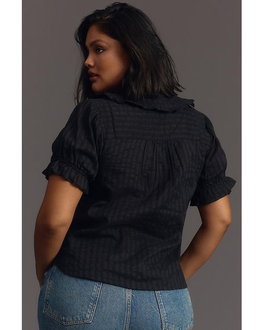 Pilcro Black The Keira Collared Button-Front Blouse By