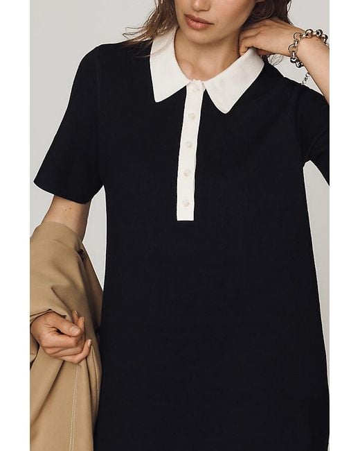 By Anthropologie Black Pollie Mini Swing Jumper Dress