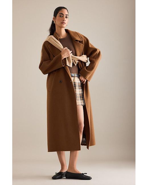 By Anthropologie Brown Double-Breasted Wool-Blend Coat