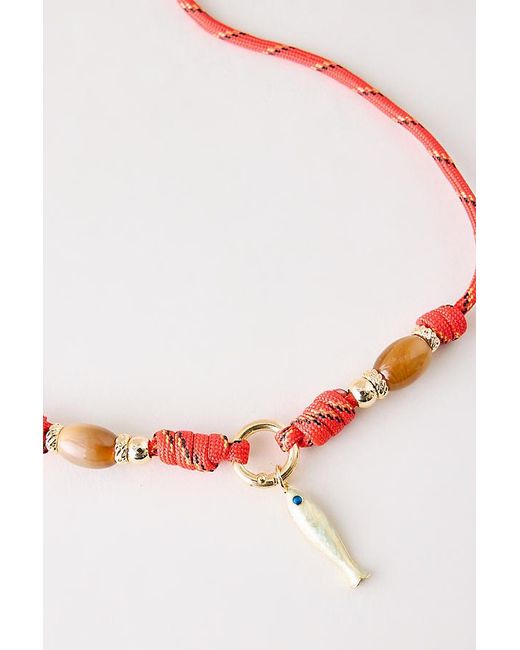 By Anthropologie Red Beaded Rope Fish Pendant Necklace