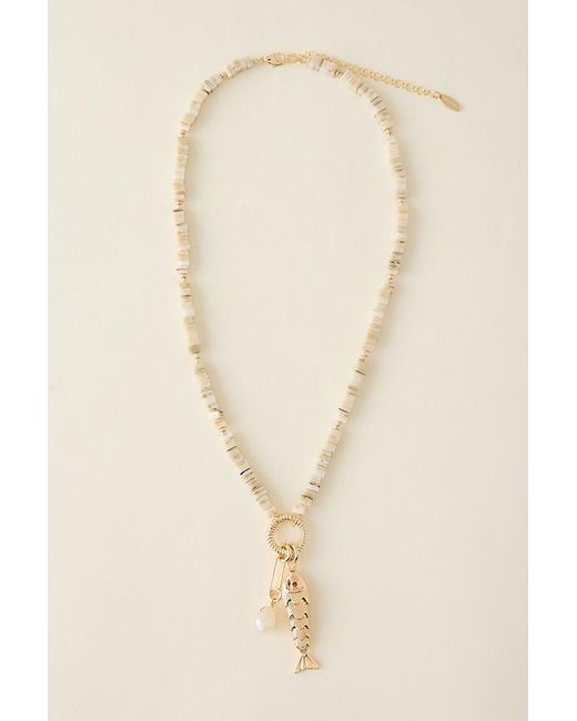 Anthropologie Natural 14K-Plated Beaded Fish Pendant Necklace