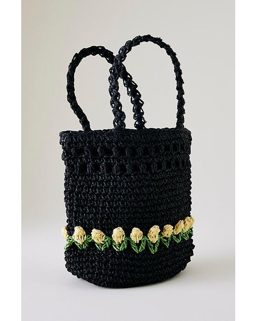 Damson Madder Black Raffia Tulip Grab Bag