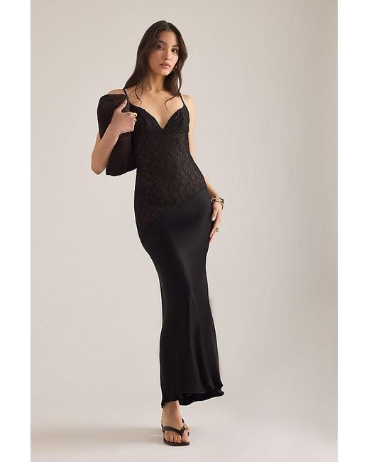 Bardot Black Aralia Satin Lace Asymmetric Maxi Dress