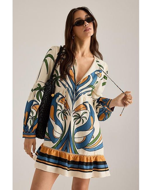 Farm Rio Multicolor Linen-Blend Tropical Print Mini Dress